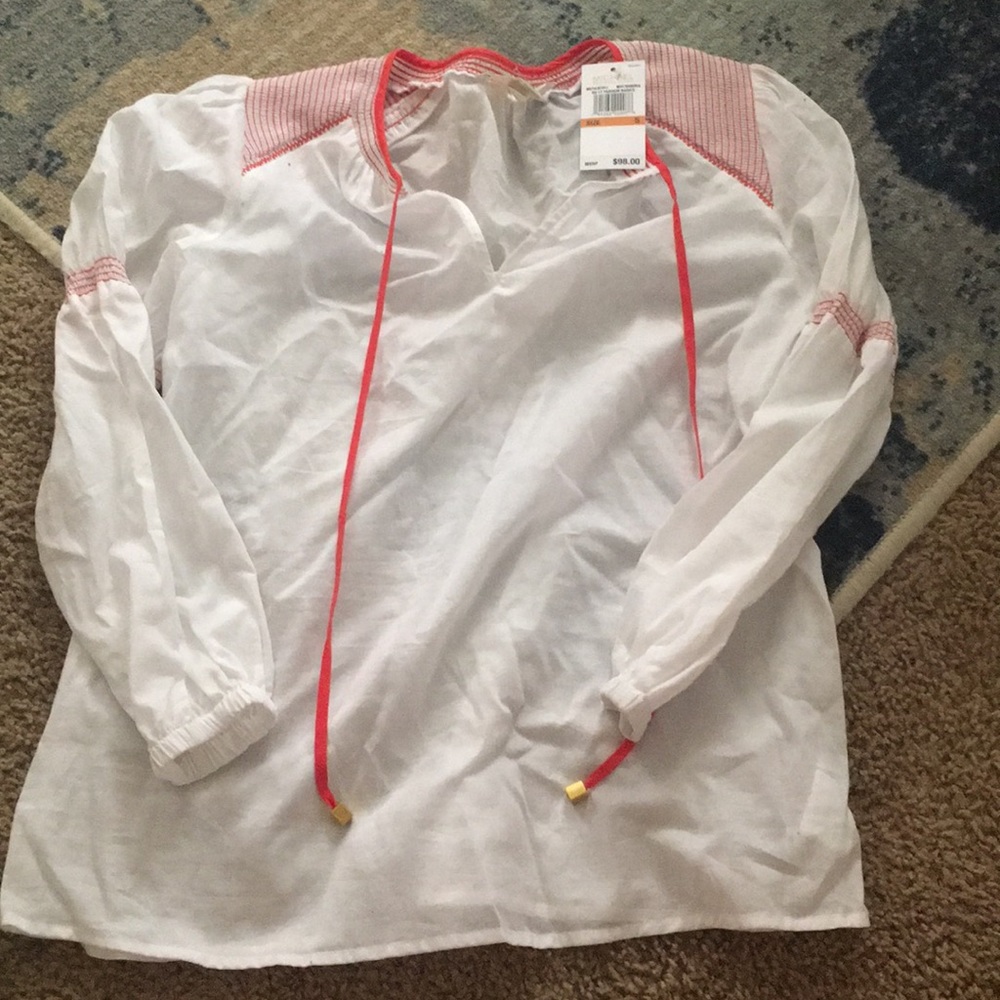 Michael Kors small white and coral blouse nwt